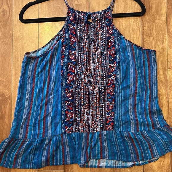 ❤️🔥5/20$ MONTEAU💫 Women’s Blue/Red Printed Bohemian Halter Tank Top Blouse - Picture 7 of 10